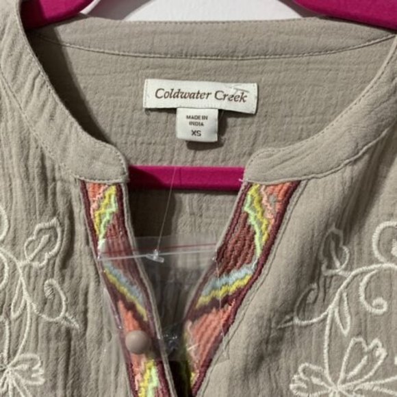 Coldwater Creek Shirt Button Front Size XS Embroidered Cotton Gauze Top - Picture 8 of 12